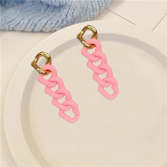 Chunky Chain Link Earrings | Pastel Resin Drop Dangle, Statement Earrings. - Picture 2 of 6